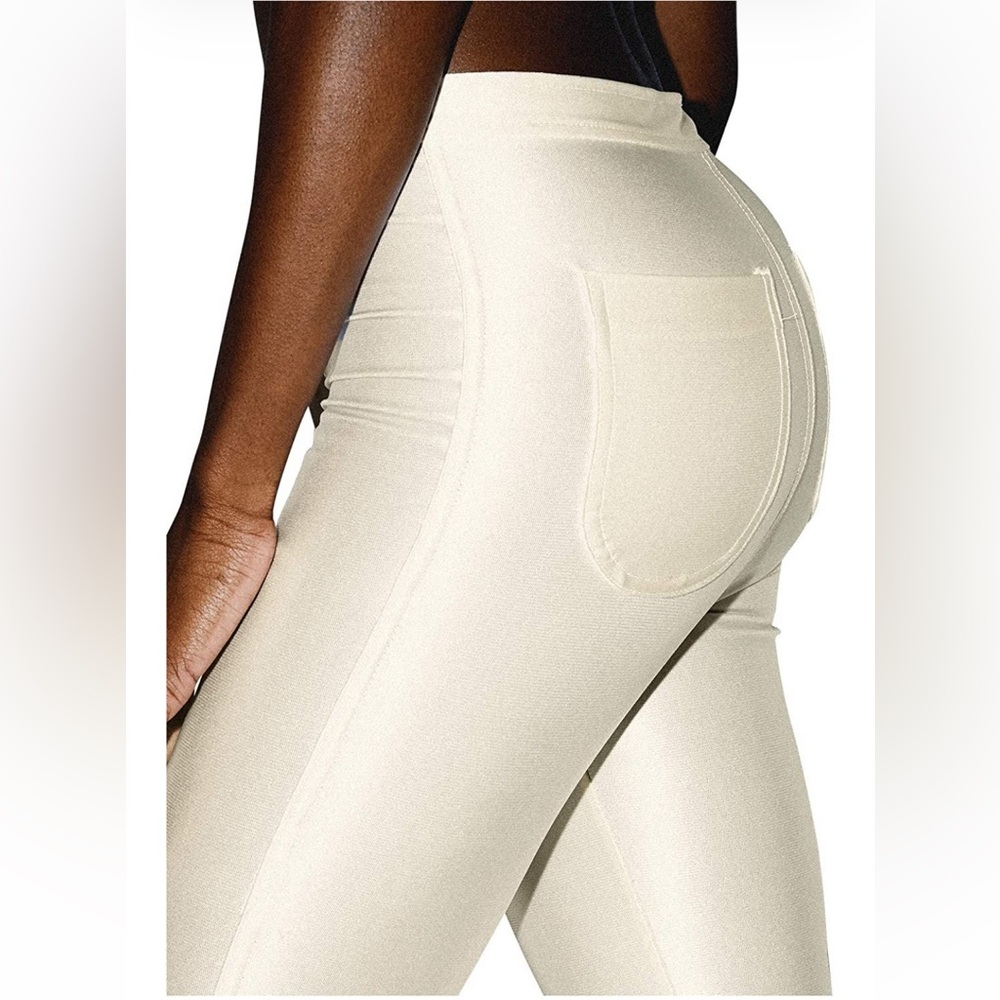 American Apparel Women's The-Disco Pants in Pearl High Rise Slim Fit Shiny Nylon
